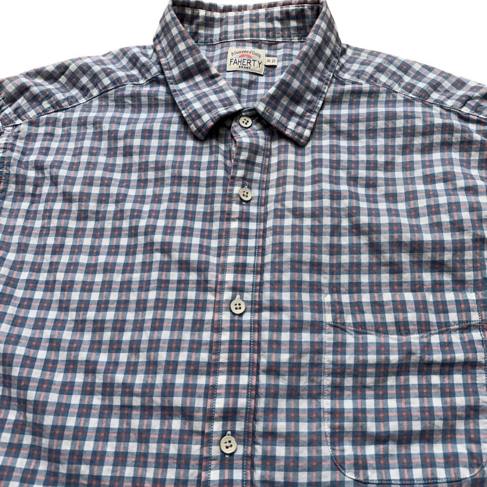 Faherty Shirt Mens Size XL Long Sleeve Button Pocket Check Blue